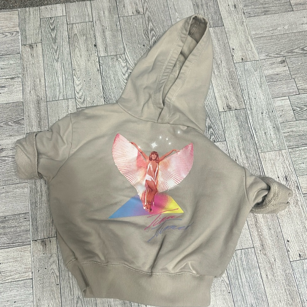 Graphic Hoodie with Tina Turner Angel Design. Size 3T 3 quarter sleeves.